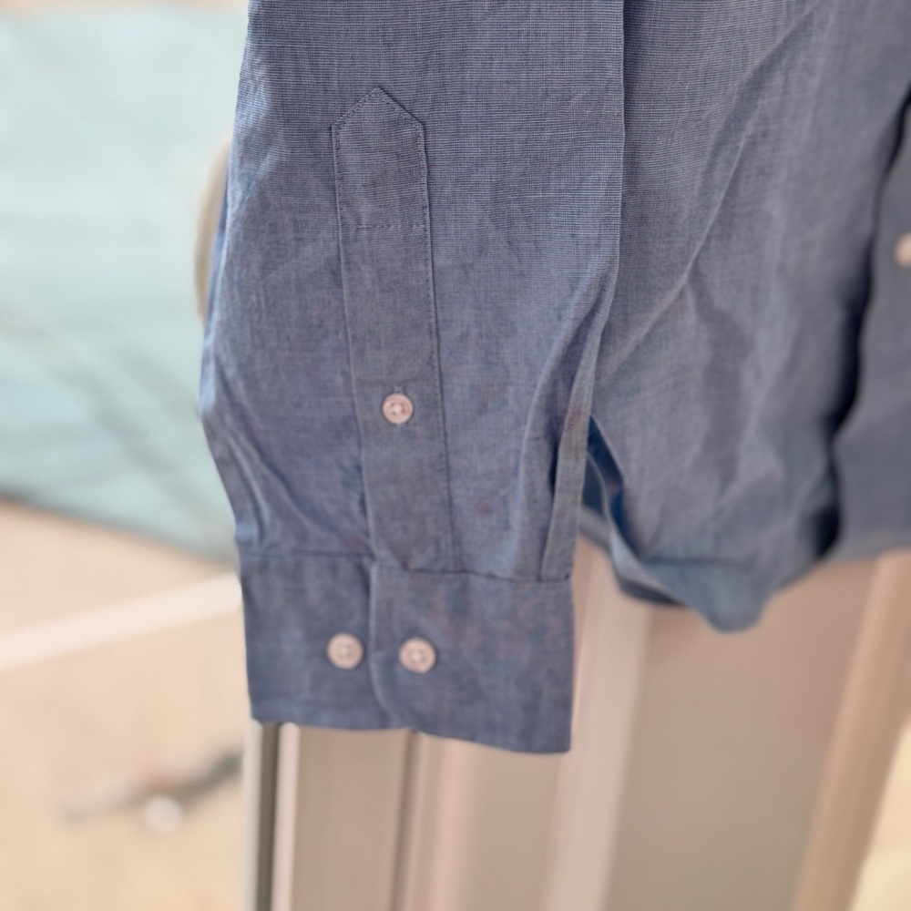 George Men’s Blue Long Sleeve Poplin Shirt Wrinkle Resistant Size Large 42-44 - Picture 6 of 8